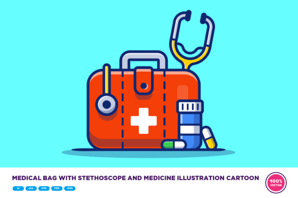 Medical Bag with Stethoscope Cartoon Graphics for Crafts