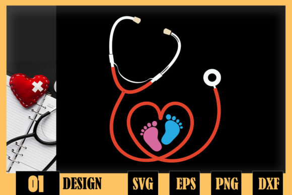 Obstetric Nurse Baby Feet Stethoscope Graphics