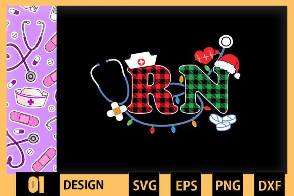 RN Nurse Stethoscope Christmas Hat Graphics for Crafts